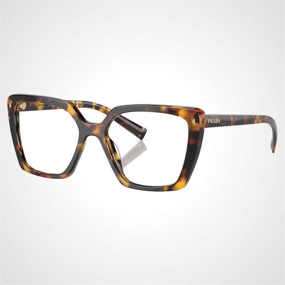 New PRADA Eyeglasses Brown Havana Square Gold Logo 53mm w/ Case